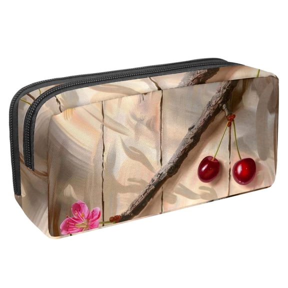 MUOOUM Pencil Case, Cherry on Wood Board Large Capacity Pencil Pouch Stationery Pen Bag