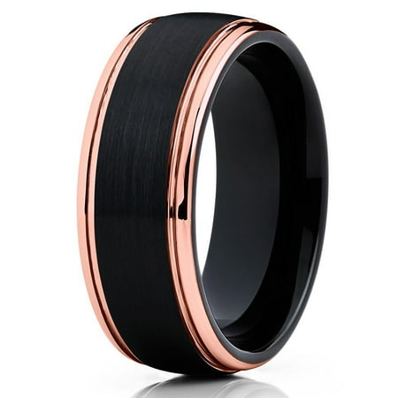 Silly Kings Tungsten Wedding Band Brushed Black Ring 18k Silly Kings Tungsten Wedding Band Brushed Black Ring 18k Rose Gold Carbide Stepped Edge Comfort Fit Men Women