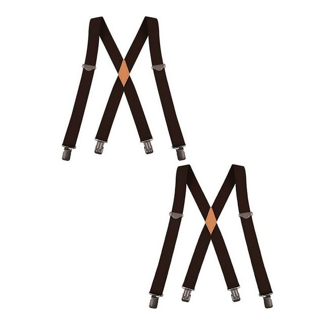Buyless Fashion 2 pack Suspenders for Men - 48" Adjustable Straps 1 1/4" - X Back With Black Clips