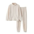 thumbnail image 3 of Jinhomg Women's Thin Flannel Pajama 2 Piece Fall Comfy Loungewear Casual Long Sleeve Zip Up Tops and Elastic Waist Pants Set White L, 3 of 10