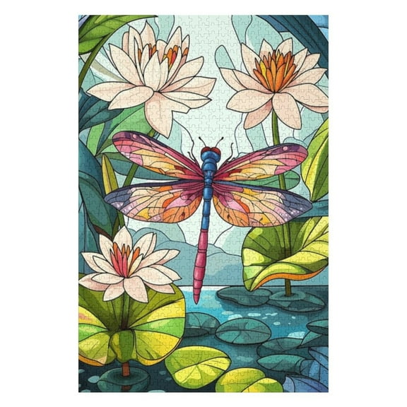 Puzzles for Adults 300 Pieces - Dragonfly Sitting Top Flower Puzzle Challenging Educational Toys Puzzles Reduced Pressure Gift