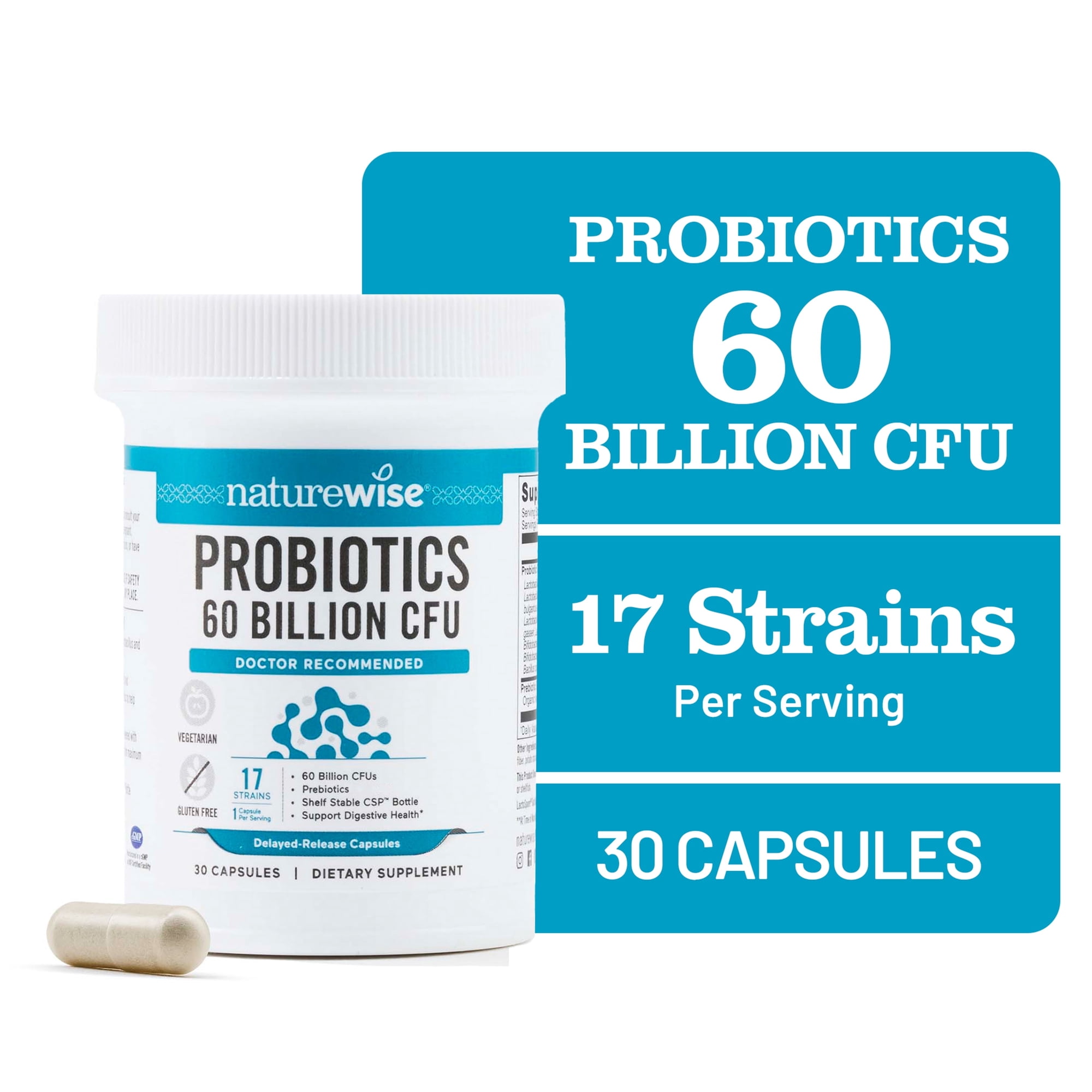 NatureWise Probiotics 60 Billion CFU + Organic Prebiotics - 30 Capsules[1-Month Supply]