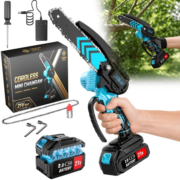 DGB Handheld Cordless Mini Chainsaw Rechargeable Portable Electric Chain Saw Wireless Tree Trimming Tool for Garden Pruning Branch Cutting Yard Landscaping Household Outdoor Wood Cutting