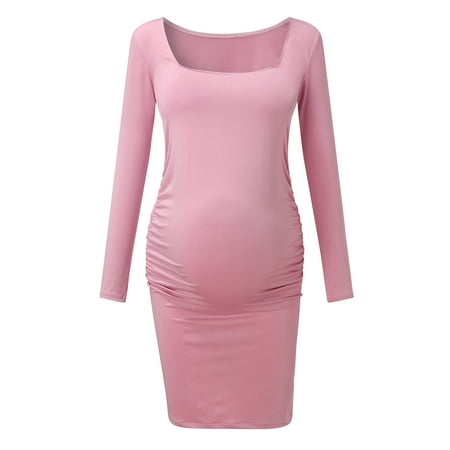 

WAJCSHFS Maternity Dress Maternity Dress Women s V-Neck A-Line Knee Length Wrap Dress Swing Dresses for Baby Shower or Casual Wear (Pink S)