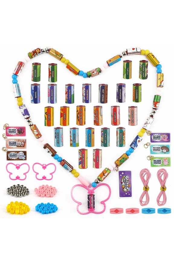 Sticker Jewelry Set for Kids  DIY Bracelet & Necklace Kit with 22 Sticker Rolls, 320+ Stickers, Beads & Butterfly Pendants, Make 6 Bracelets & 2 Necklaces  Girl Arts & Crafts Jewelry Set