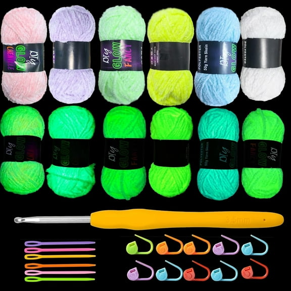 6PCS Glow in The Dark Chenille Yarn 70m/Roll for Crocheting DIY Handcrafts