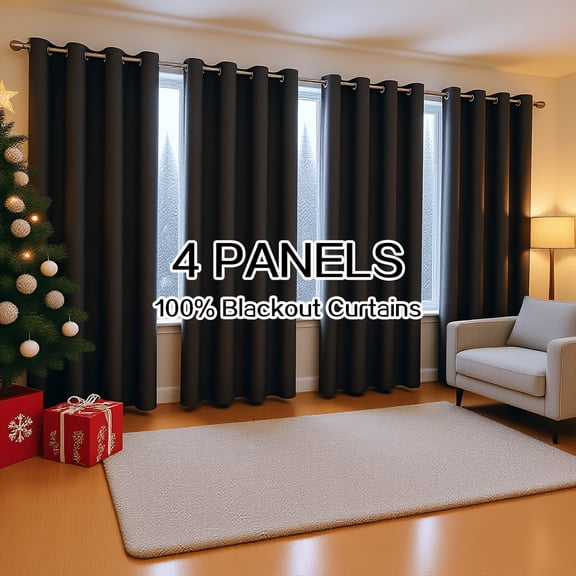 52 x 84 Inch 4 Pieces Curtain Panels, 100% Polyester Solid Color 100% Blackout Thermal Insulated Window Curtains, Lightweight Rod Pocket Curtains With Coated Liner, All Season Romantic Decor Drapes f