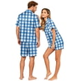 thumbnail image 4 of Dwelliawo Plaid Pajama Sets for Men with Pockets Lightweight 2 Piece Pajamas Mens Casual Short Sleeve Button-Down Shirts and Shorts Loungewear Outfits White L, 4 of 5