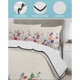 thumbnail image 3 of Full Size Quilt Bedding Set, Farmhouse Flowers Reversible Summer Quilt 3 Pieces, Blue Red Florals Stems Vintage Beige Lightweight Bedspreads Coverlets with 2 Pillow Shams for All Seasons, 3 of 5