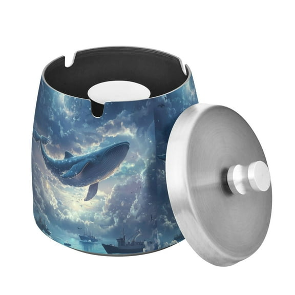 Yayeee Ashtray with Lid for Cigarette Smokeless Stainless Steel Home Ash Holder, Night Floating Whale