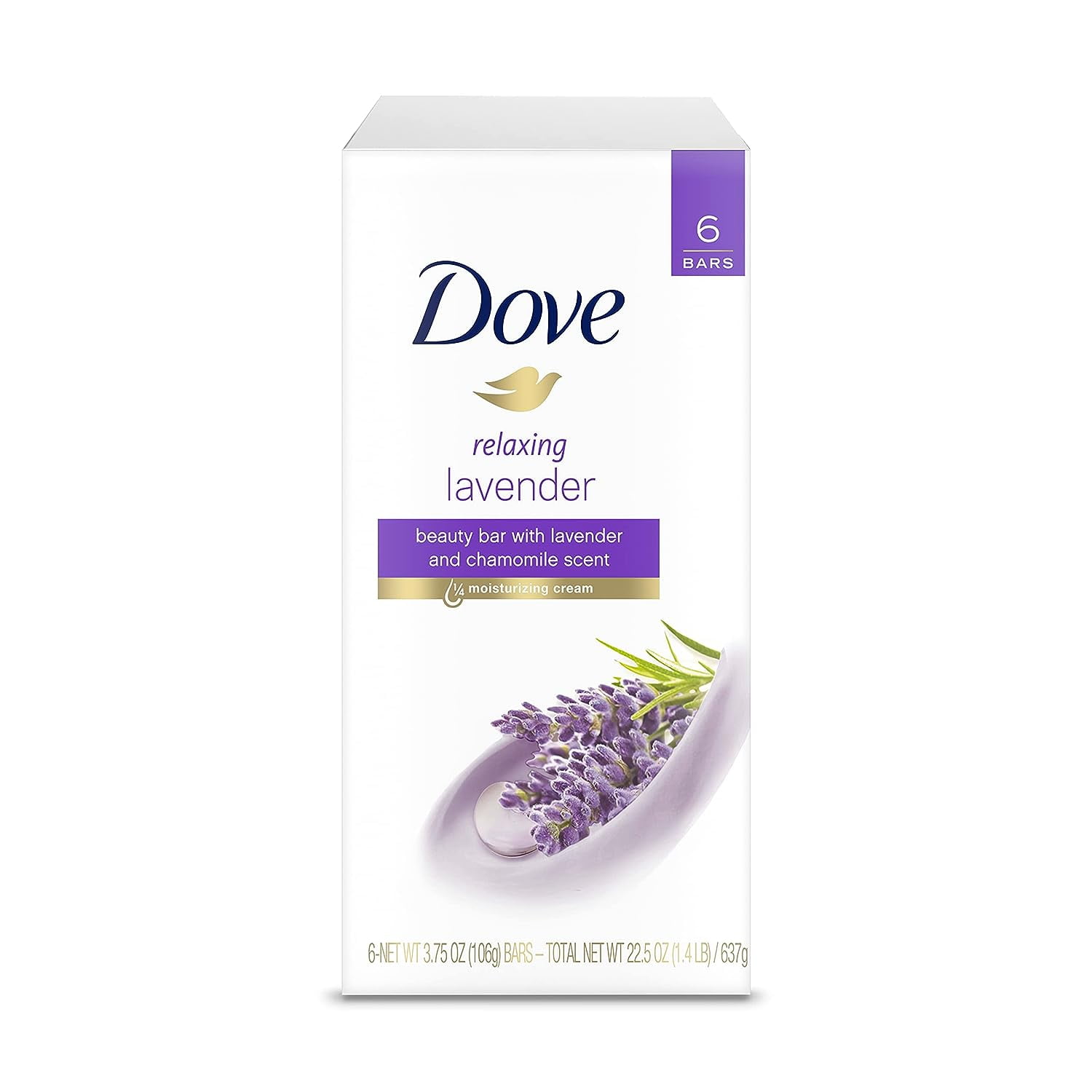 Dove Relaxing Lavender Beauty Bar with Lavender and Chamomile Scent, 6 Ea, 3.75 Oz, 3 Pack