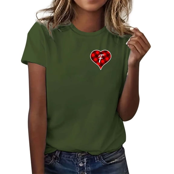 Tiweut Tshirts Women Short Sleeve Heart Printed Design Crew Neck Tee Tops