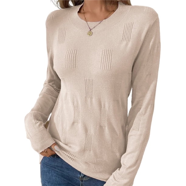Suéteres de Punto para Mujer, Estilo Pullover, Larga, Moda Otoño Albaricoque XL