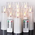 thumbnail image 1 of Pure White Flameless Candles, Battery Operated Candles, Acrylic Flickering LED Pillar Candles with Remote Control and Timer, 3D Wick, Yellow and Blue Glow, D2.2 xH5 6" 7", Set of 9, 1 of 7