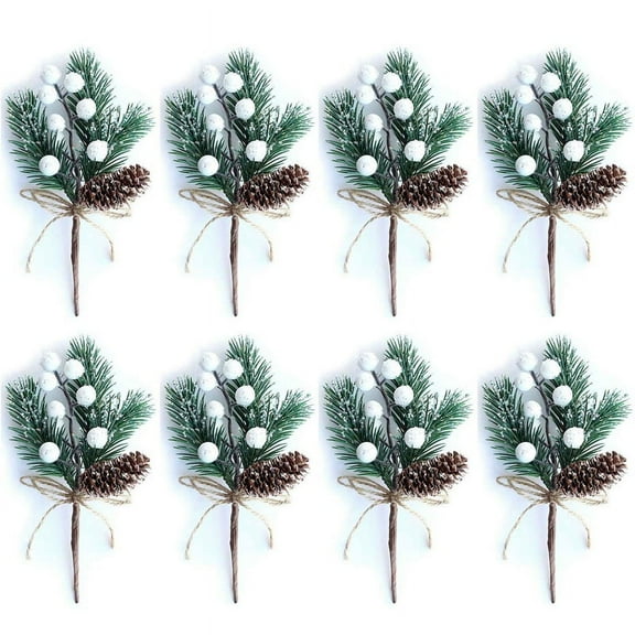 White Christmas Berries/Berry Stems Pine Branches & Artificial Pine Cones/White Holly /Wreath Picks for Decor