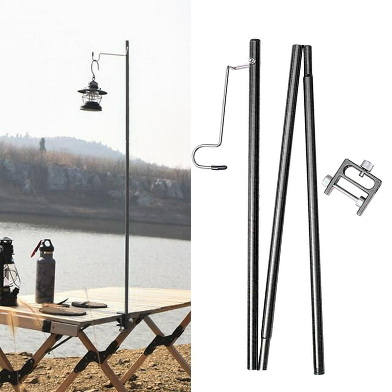 Camping Folding Lamp Pole Lightweight Collapsible Aluminum Lantern Stand Outdoor Lamp Post Hanging Light Holder Stick with Single Hook Black