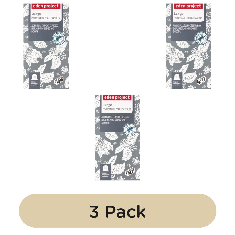 Eden Project Home compostable Nespresso capsules - LUNGO, 10 pods per pack, British Import (Pack of 3)