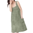 thumbnail image 2 of Women's Spaghetti Strap Sleeveless Terry Bath Dress High Absorbent Dual Side Pockets for Bathroom Shower Indoor Lounging Green Free Size, 2 of 7