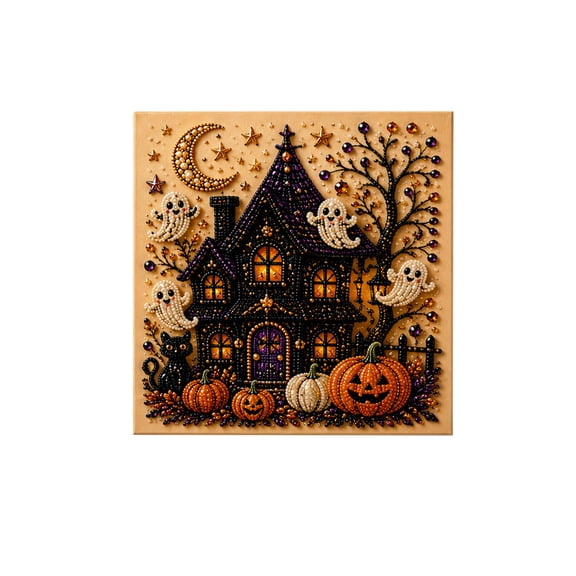 Gardjoe Halloween Ghost Pearl Art DIY Kit, DIY Pearl Painting for Adults&Beginners | Cute Ghost Pumpkin 3D Mosaic Craft Set, Spooky Fall Home Decor Holiday Gift