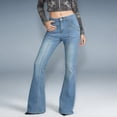 thumbnail image 2 of Women's High Waisted Light Wash Wide Leg Distressed Denim Jeans, 2 of 9