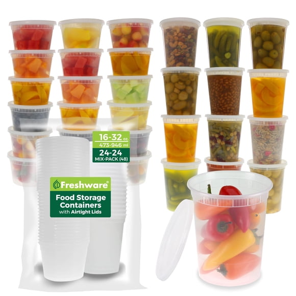 Recipientes de almacenamiento de alimentos Freshware, paquete de 48, 480 ml y 960 ml