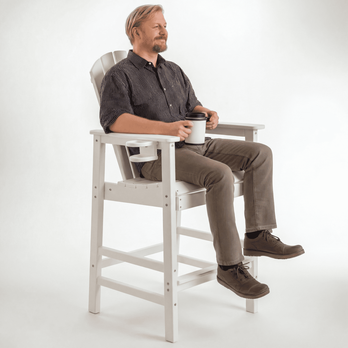 HDPE Bar Height Adirondack Chair All-Weather Outdoor Patio Chair with Cup Holder (White)