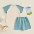 thumbnail image 5 of Hrsba Toddler Boy Outfits Summer Color Contrast Short Sleeve Top Soft Breathable Shorts Casual Lightweight 2 Piece Outfit for Little Boys, 5 of 5