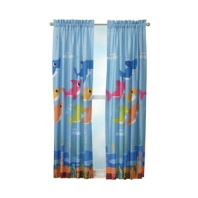 Baby Shark Kids Bedroom Microfiber Window Curtain Set, 2 Panels, 63" Length, Blue