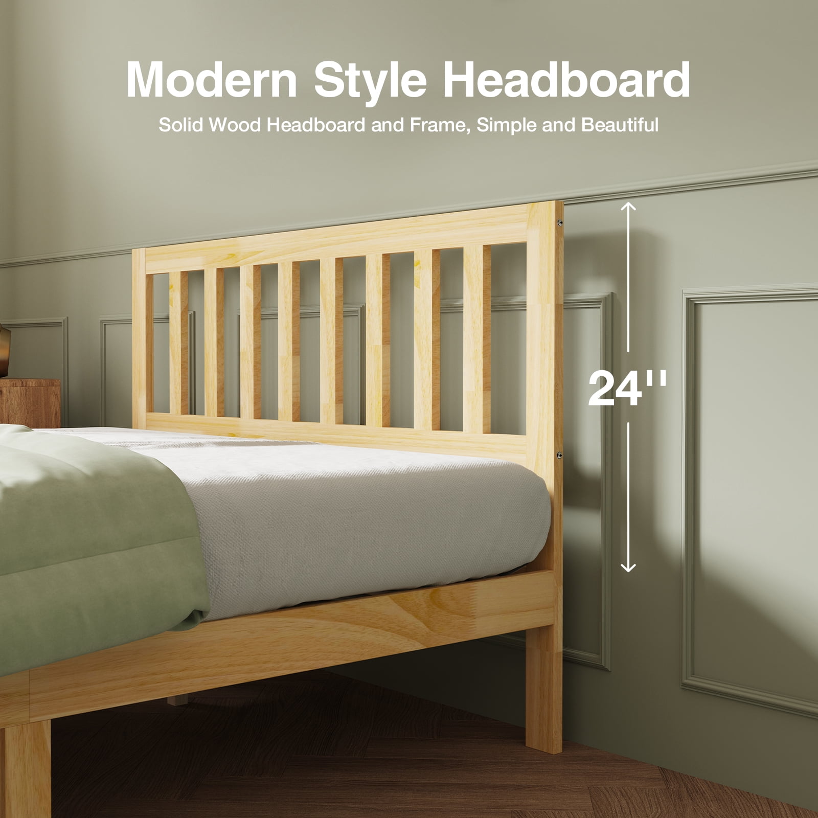 Novilla 12" Bed Frame Wood Bed Frame Full with Headboard,Off-White Wood Bed Frame Foundation with Wood Slat Support, No Box Spring Needed, Easy Assembly