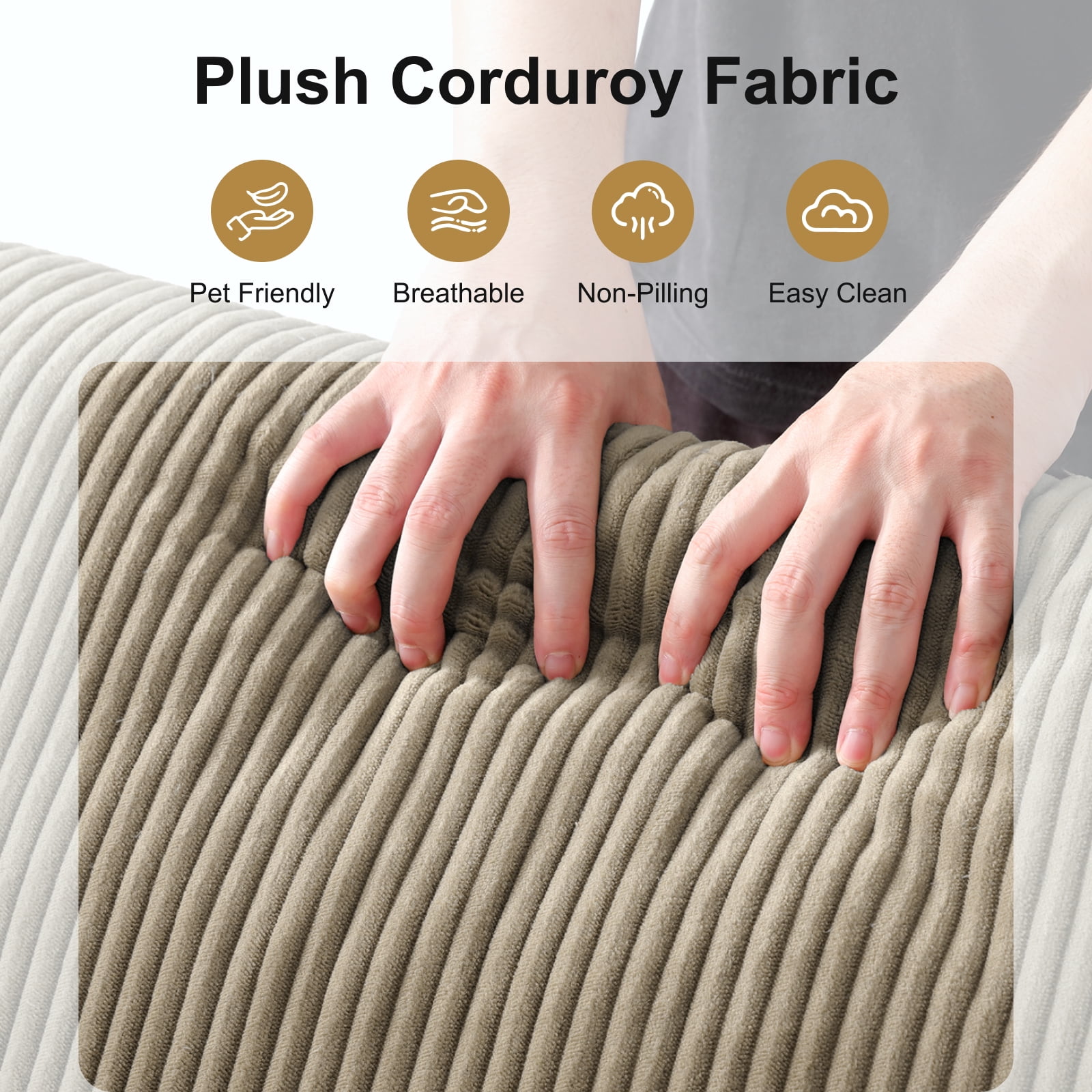 Leumius 130" U Shaped Sectional Couches with Chaise,Modern Deep Seat Boneless Corduroy Cloud Modular Sofa for Living Room,taupe