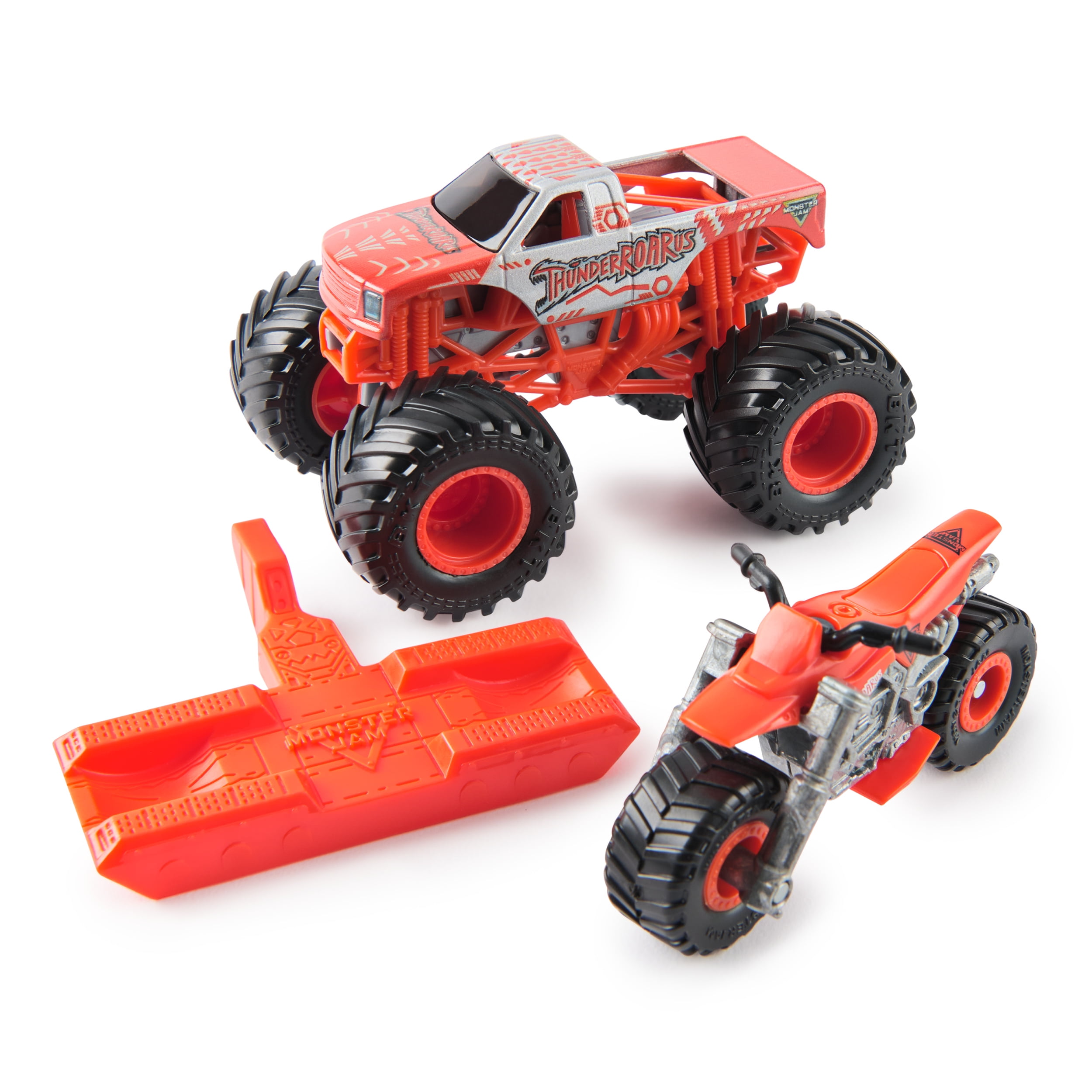 Monster Jam, Monster truck et moto tout-terrain ThunderROARus officiels, coffret de 2 véhicules avec accessoire, échelle 1:64, jouets pour garçons et filles, à partir de 3 ans