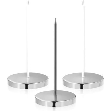 Receipt Spindle Set of 3, Silver Metal Memo Holder for Desk, Bar, and Accountant
