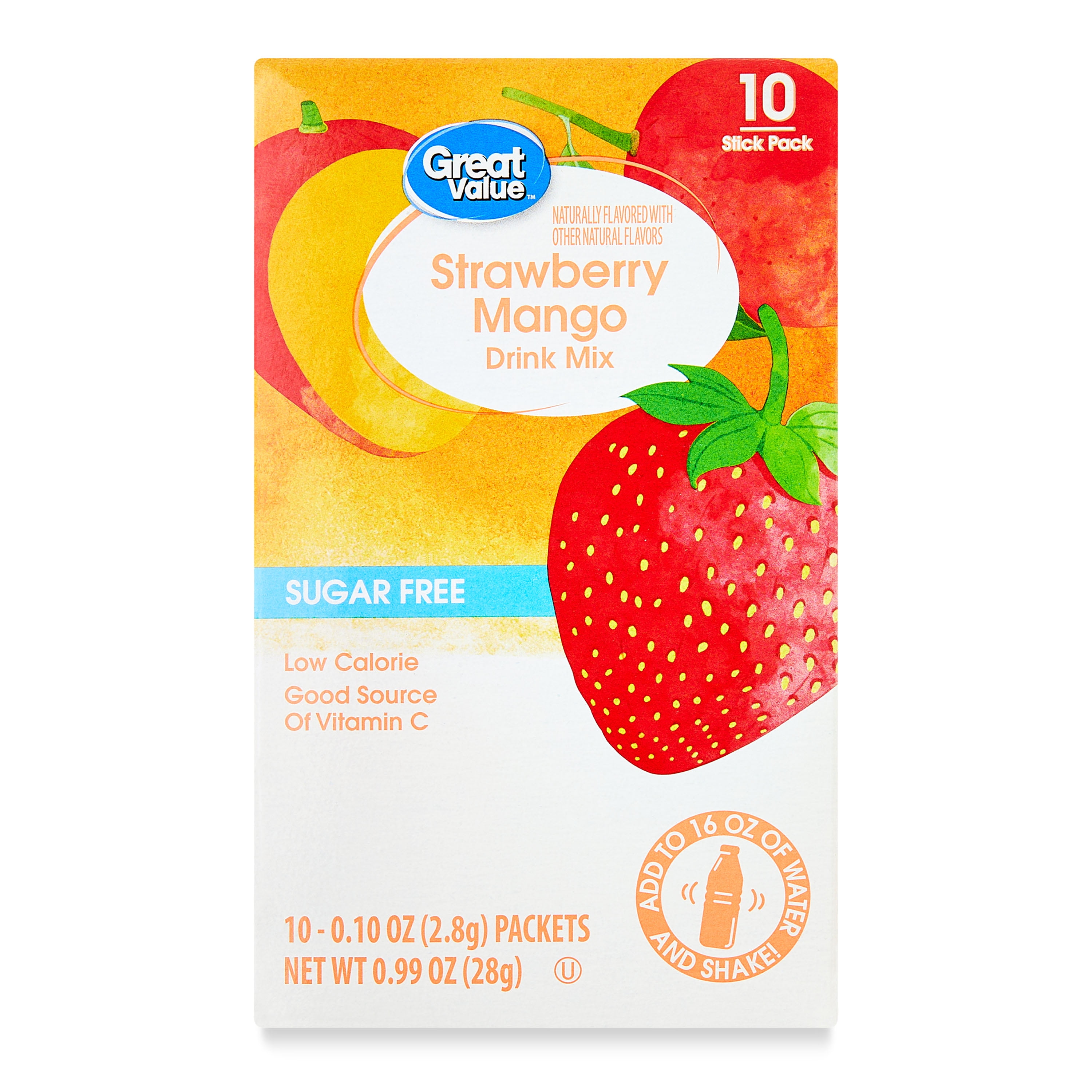 (12 pack) Great Value Strawberry Mango Powdered Liquid Drink Mix, Sugar-Free, 0.99 oz, 10 Packets