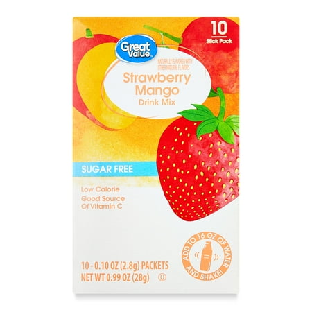 Great Value Strawberry Mango Powdered Liquid Drink Mix, Sugar-Free, 0.99 oz, 10 Packets