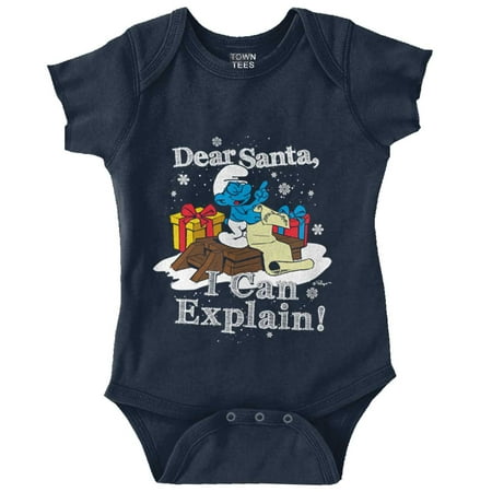 

Brainy Smurf Dear Santa Christmas Romper Boys or Girls Infant Baby Brisco Brands 12M