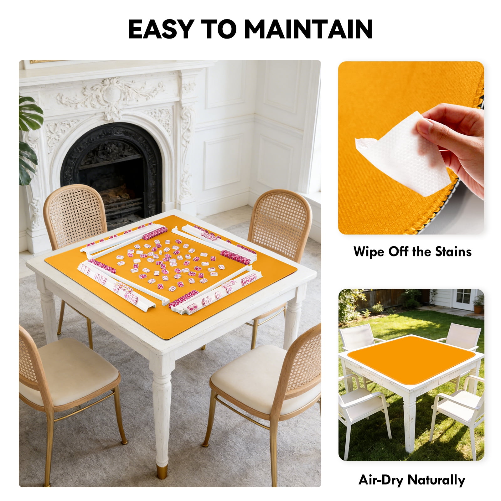 AzulHome Anti-Slip Noise Reducing Game Mat - Mahjong, Poker, Cards, Dominoes Table Cover with Portable Carry Bag (Orange)