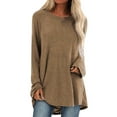 thumbnail image 1 of Innerwin T-shirt Crew Neck Women Tee Work Solid Color Loose T Shirt Khaki M, 1 of 6