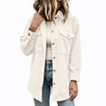 thumbnail image 4 of AherBiu Button down Shirt for Women Corduroy Shacket Collared Lapel V Neck Long Sleeve Casual Loose Tops with Pockets(Large,Beige), 4 of 7