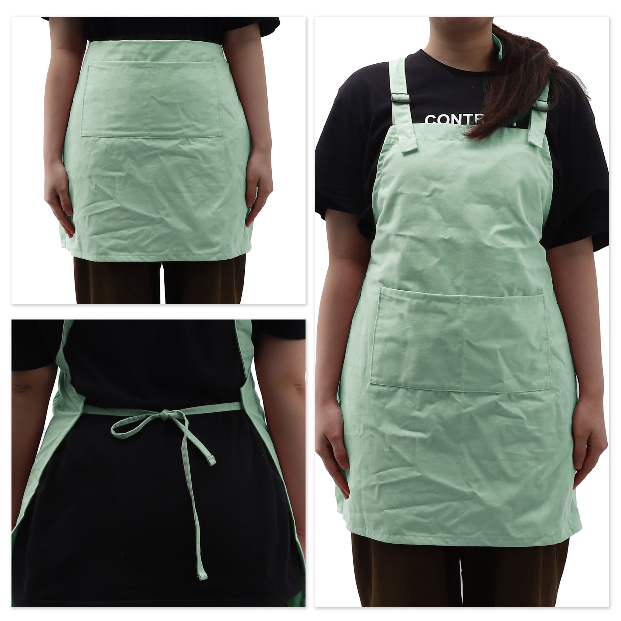 Unique Bargains Kitchen Apron with Headband Cotton Apron Green 25.59"x25.2"
