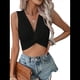 thumbnail image 1 of Top Corto Sin Mangas con Cuello en V y Tirantes Finos de Punto Acanalado para Mujer Negro M, 1 of 9