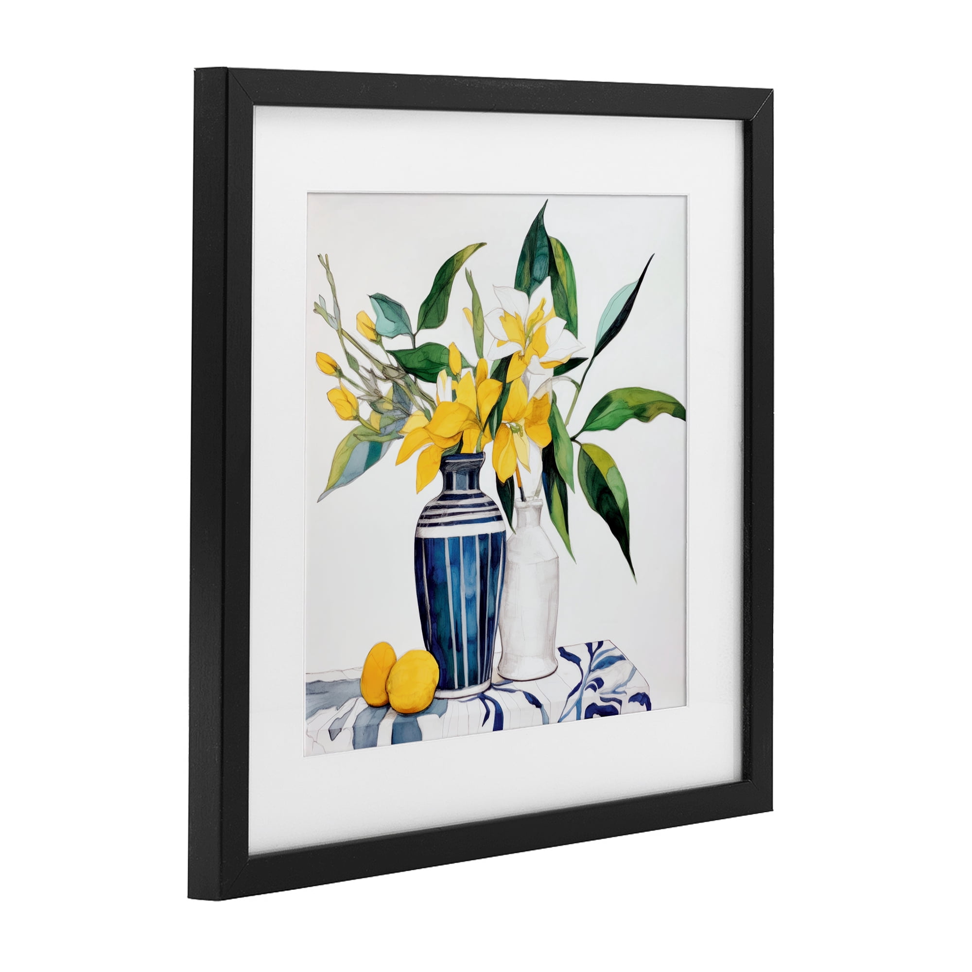 Stupell Industries Lemons And Blooms Table Black Framed Print Under Glass, design by Ray Powers
