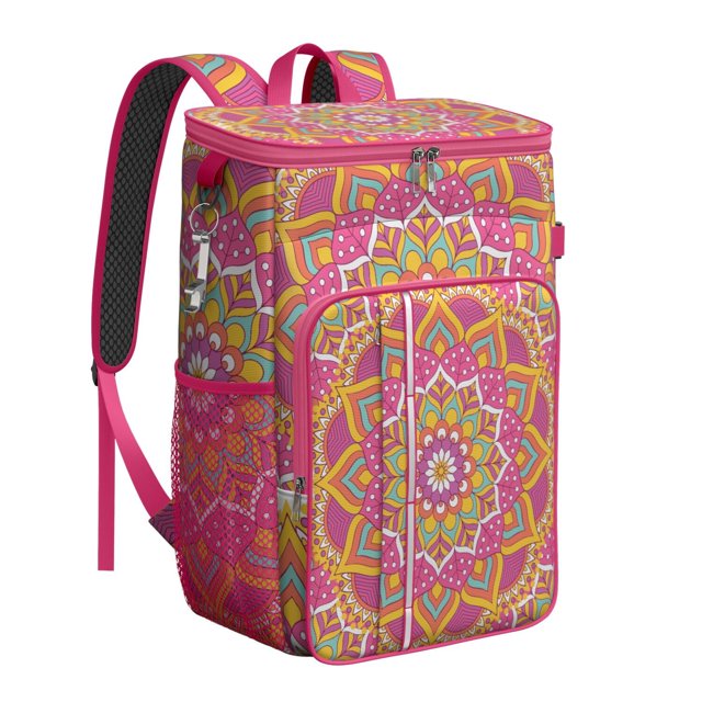 Cooler Backpack Mandala Ethnic Zen Pattern, Leak Proof Lunch Backpack, Tribal Abstract Floral Design Bag for Outdoor Beach Camping