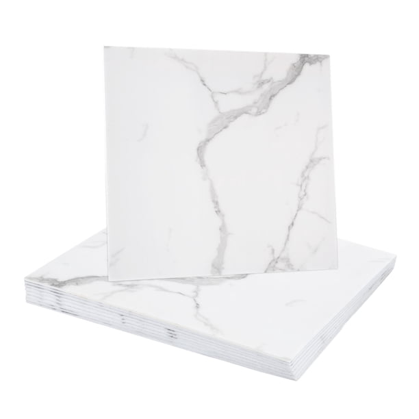 10 Piezas de Azulejos de Mármol Autoadhesivos, Panel de Pared Impermeable para Salpicadero, Azulejos de Ducha Autoadhesivos de 11.81"x11.81" para Baño, Blanco con Vetas Grises