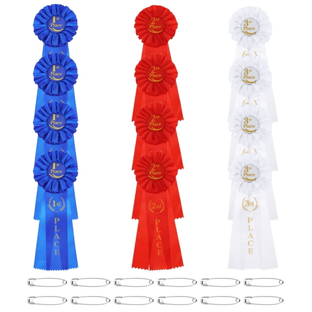 Uxcell 12 Pcs Cintas de Premio, Cinta de Reconocimiento para Ganadores de 1er, 2do, 3er Lugar para Eventos Deportivos de Competencia, Azul Rojo Blanco