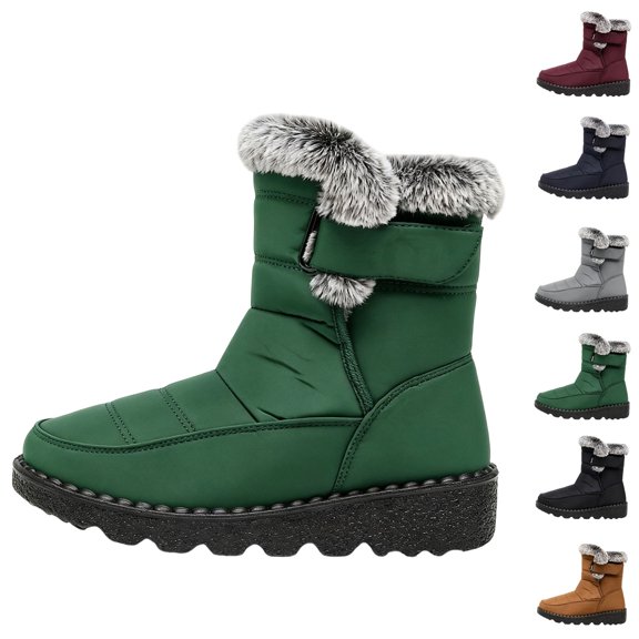 Womens Snow Boots Mid Calf Faux Fur Lined Insulated Shoes Non Slip Water Resistant Cozy Winter Flat Boots