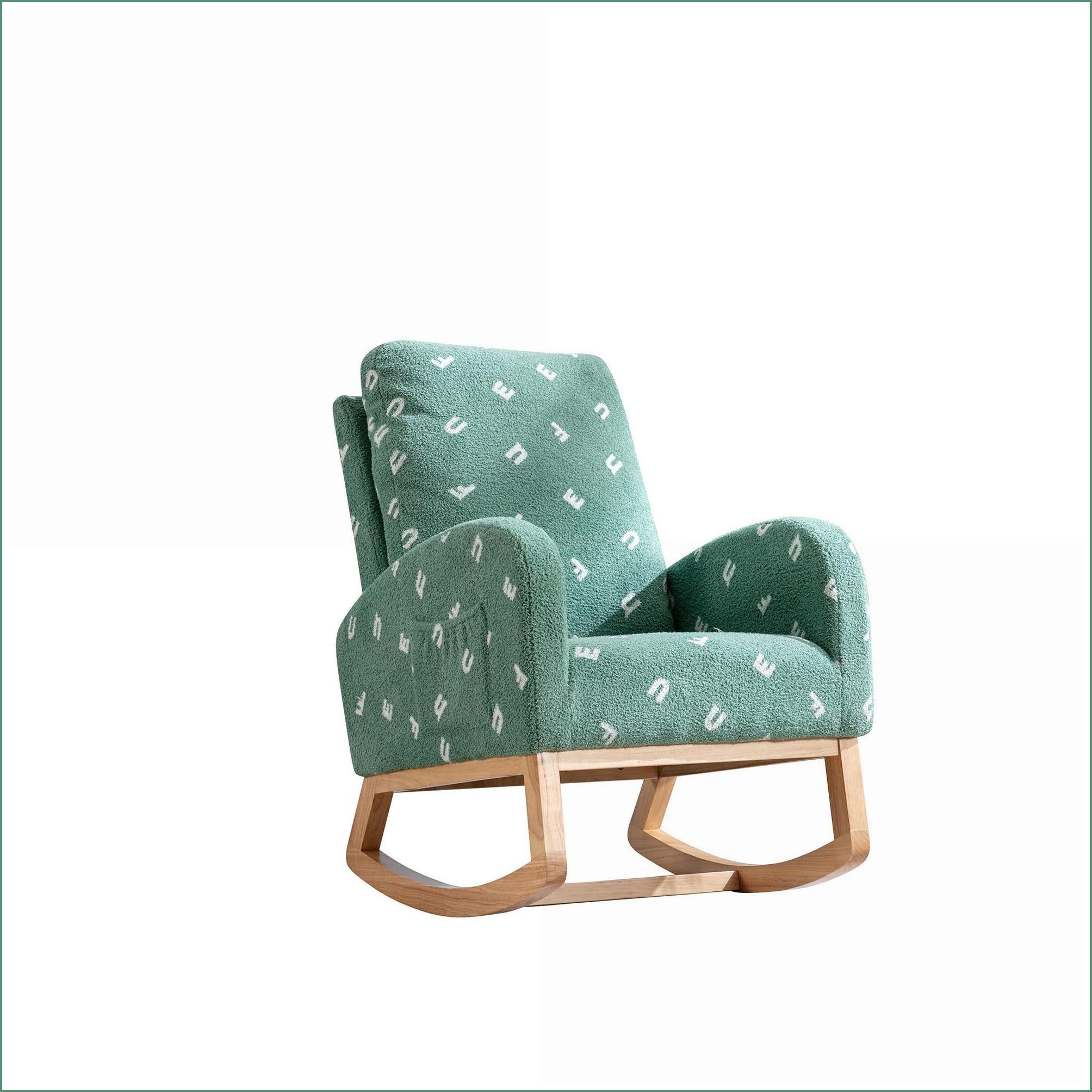 Rocking Chair for Nursery, 26.8"W Mid-Century Green Boucle Accent Rocker with Side Pocket | Boucle | Foam