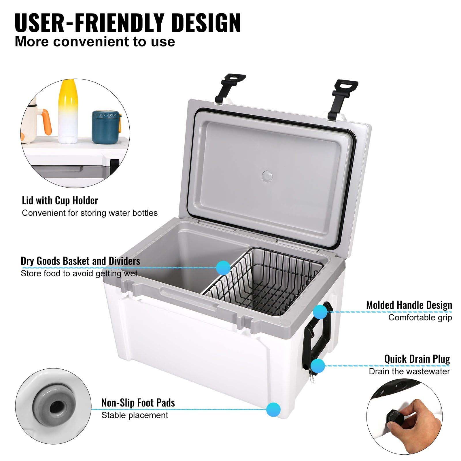 52 Qt Insulated Cooler, Portable Ice Chest - 6 Day Ice Retention