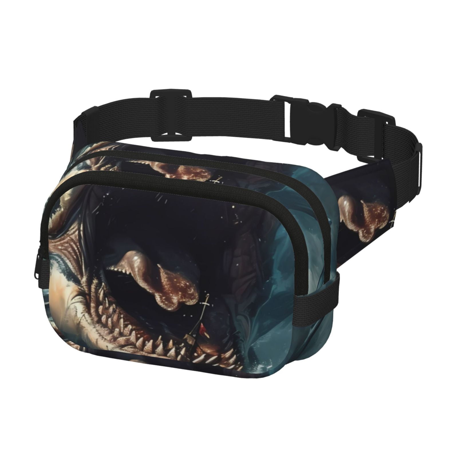 Picia Wave Sailboat Shark Print Square Double-Layer Waist Bag Mini Adjustable Waist Belt Bag Exercise Running Travel Hiking