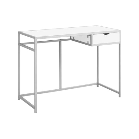 42 Inch White Modern Computer Desk with Storage Drawer and Black Metal Frame