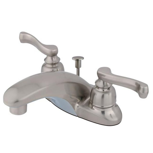 Robinet de Lavabo Central de 4 Po avec Poignée Pop-Up et Levier en Métal en Nickel Satiné